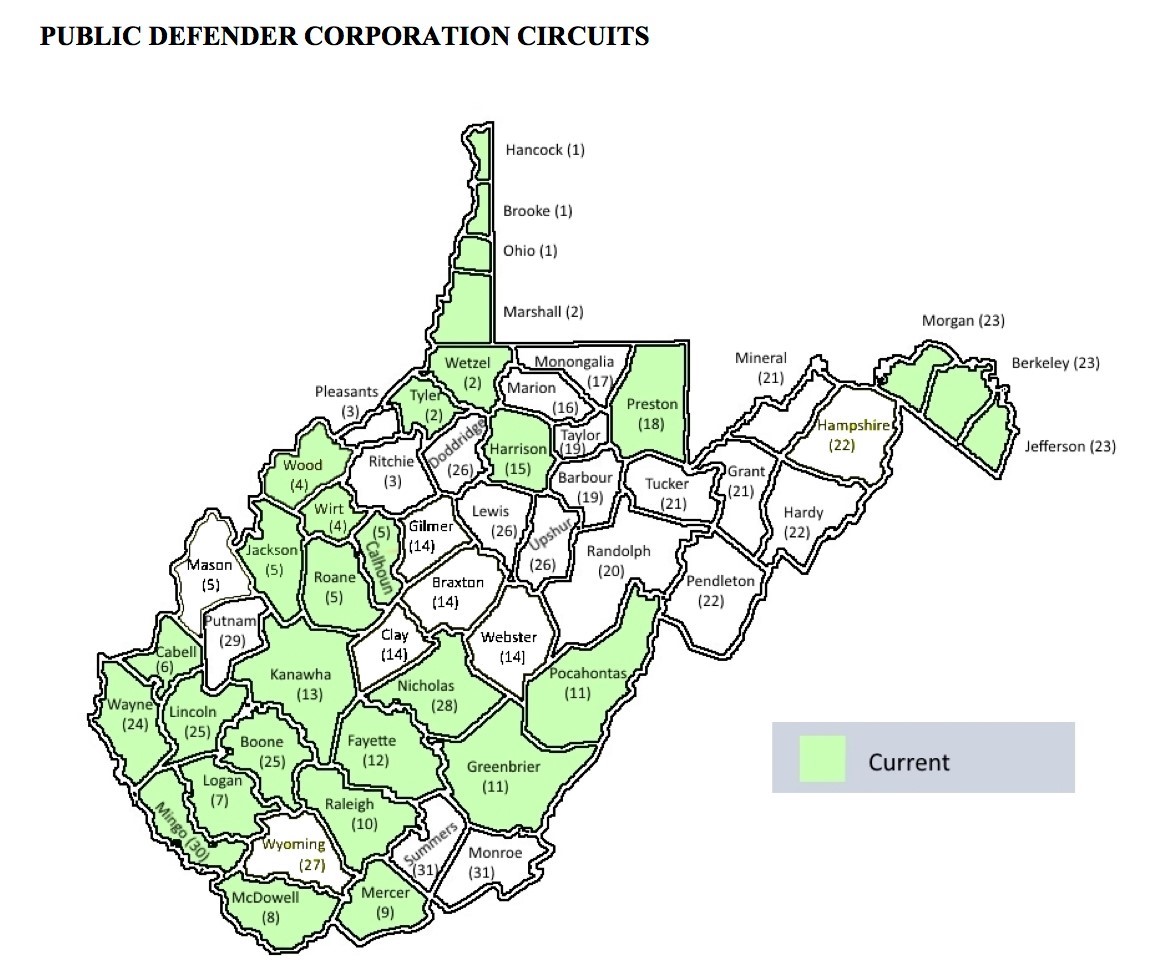 Map of public defender offices by circuit