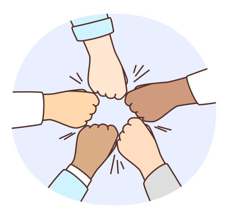 Hands coming together in a collaborative fist bump