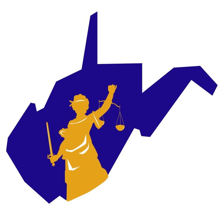 Outline of West Virginia with Lady Justice inside